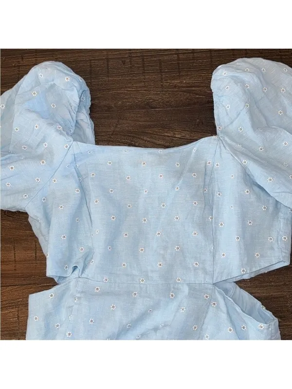Lilly Pulitzer Kylanne Embroidered Linen Mini Dress Baby Blue Cutout Size 12 NWT - Image 6