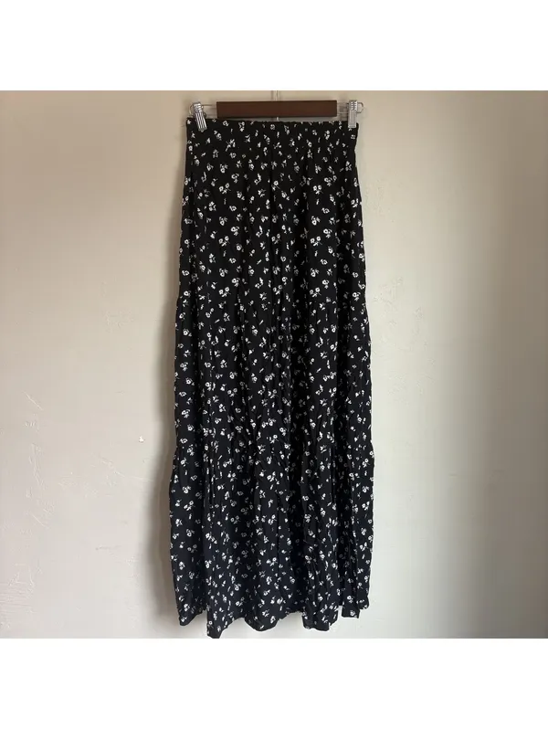 Streetwear Society Black Floral Tiered Maxi Skirt Women Size S Boho Long Skirt - Image 2