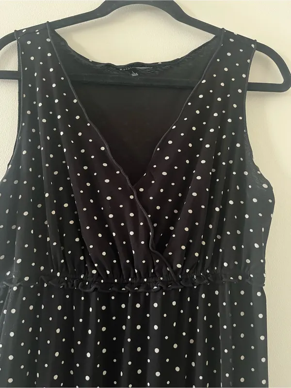 Relativity Black White Polka Dot Maxi Dress Large Sleeveless Empire Waist 90s - Image 5