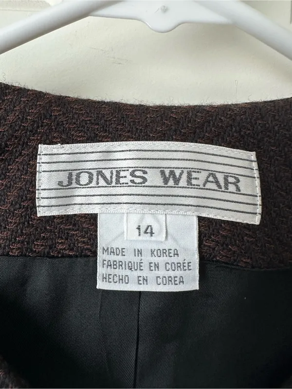 Jones Wear Black and Brown Tweed Button Blazer Jacket Size 14 - Image 3