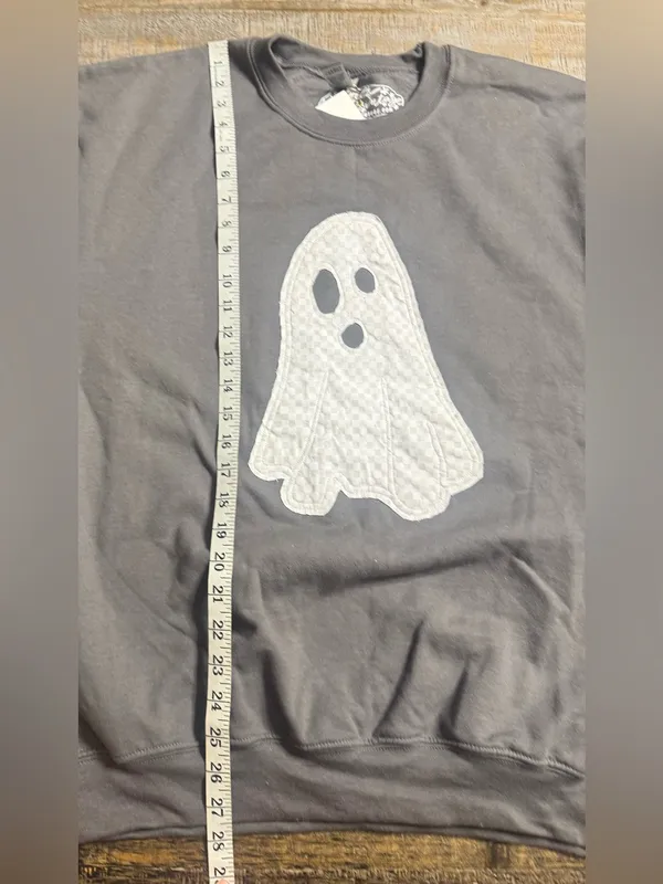 Gildan Grey Crewneck Sweatshirt with White Ghost Patch - Image 8