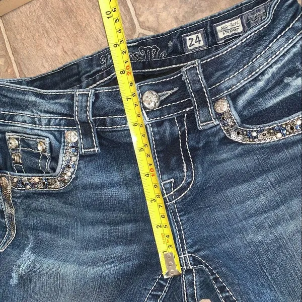 Miss Me Mid-Rise Straight Jeans Sequins 24x33” Bling Rhinestone Western - Image 14