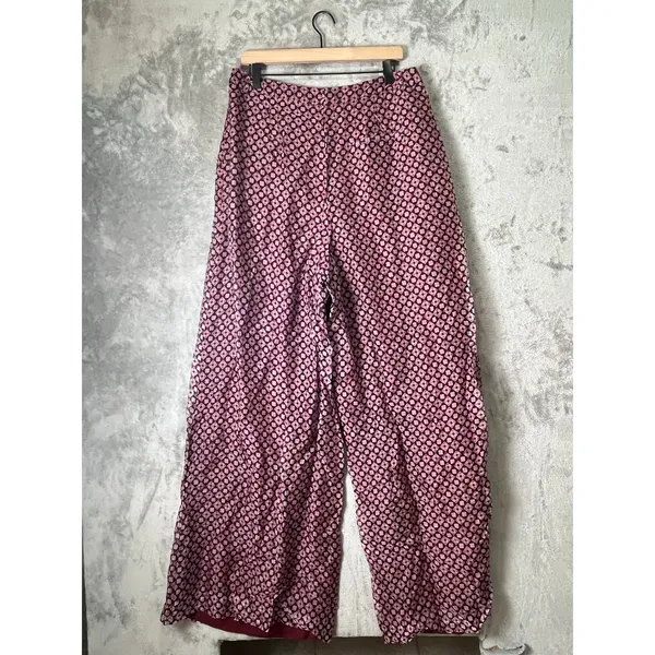 Anthropologie Maeve Avery Silk Wide Leg Pleated Trousers Geo Print 16 Tall New - Image 4