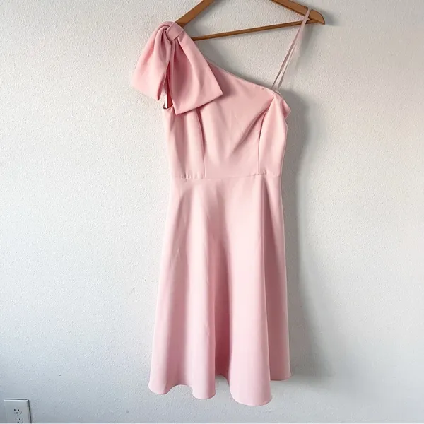 Gal Meets Glam Yvonne Light Pink One Shoulder Glam Wedding Guest Mini Dress - Image 4