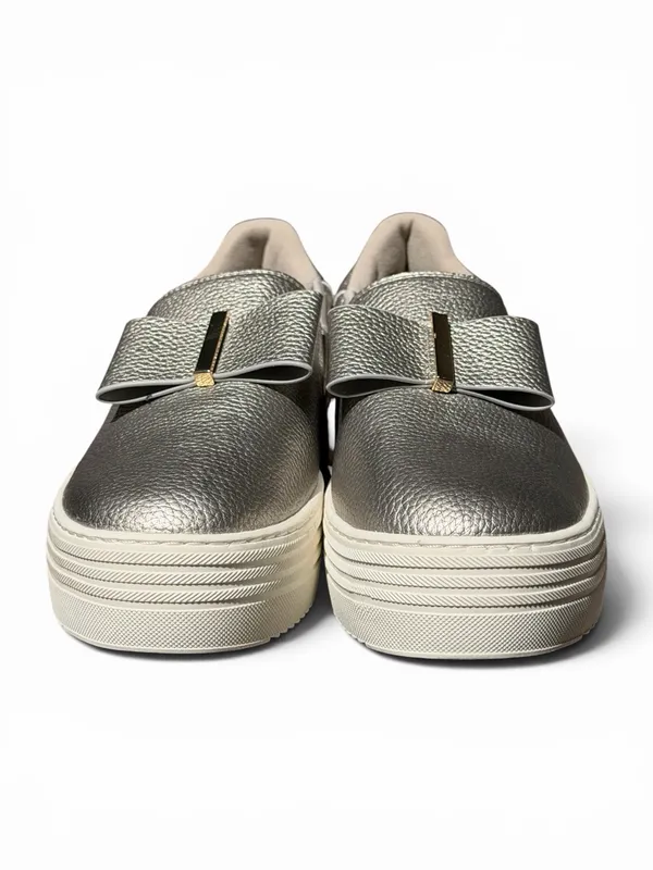 Joy Luxe Genuine Leather Bow Platform Sneakers Orthotic Slip On Pewter‎ 7.5W - Image 4