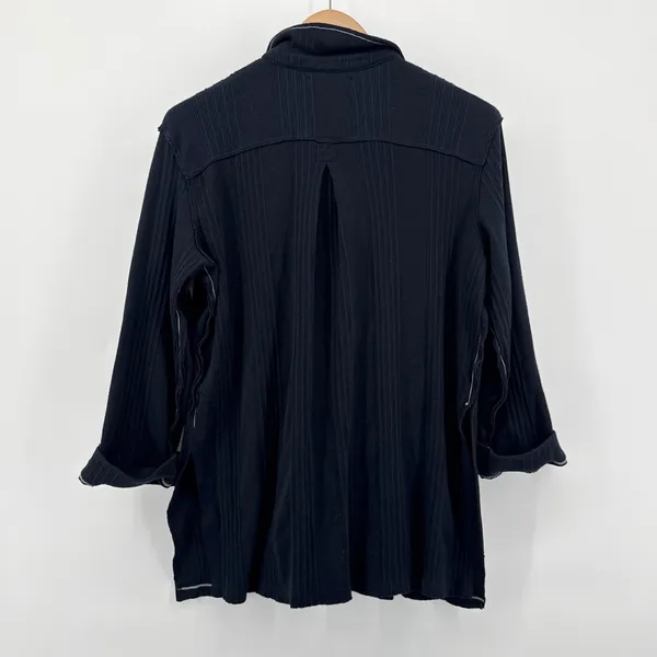 Free People Annie Long Sleeve Black Ribbed V-Neck Henley Top‎ Womens Large - Image 9