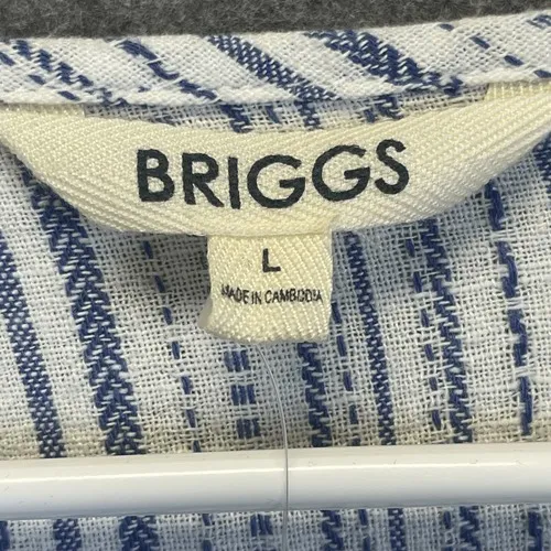 BRIGGS Linen Blend Midi Dress L Blue Striped Flutter Sleeve Belted NWT Coastal - Image 10