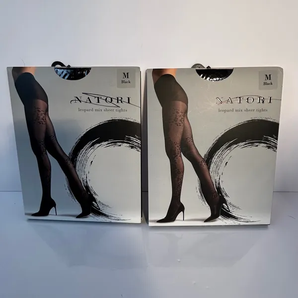 Natori Leopard Mix Sheer Tights Medium Black Luxury Fashion Legwear‎ Set of 2 - Image 2