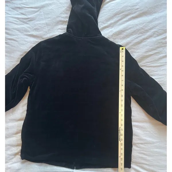 Real Clothes Women Black Velour Quilted Zip Up Hoodie Sweatshirt Size Large - Image 6