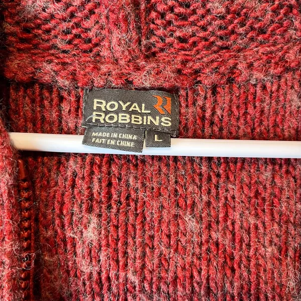 Royal Robbins Chunky Knit Red Marled Wool Blend Cable Knit Zip Up Jacket Size LG - Image 6