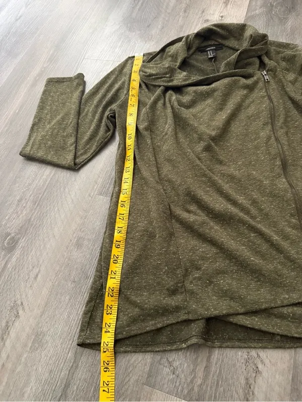 Forever21 Asymmetrical Zip Sweater Olive Green Medium Shacket - Image 10