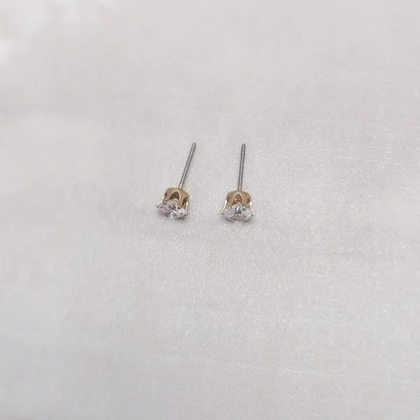 Vintage Stud Earrings Clear Gem & Gold Tone - 3/16" - Image 4