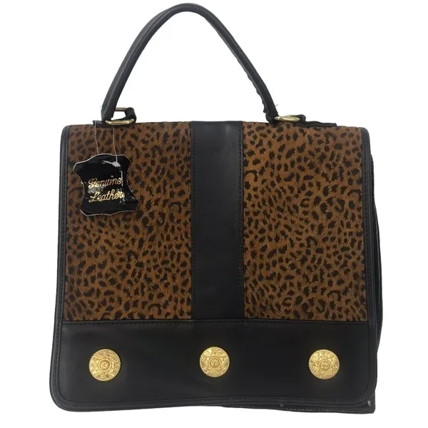 Genuine Leather Cheetah Print Crossbody Bag Convertible Shoulder Purse - Image 10