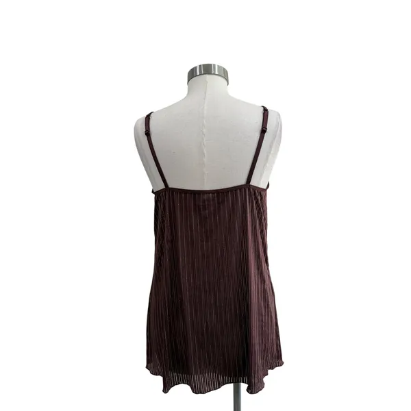 Cabernet Womens XL Brown Gold Metallic Pinstripe Camisole V-Neck Sheer Top - Image 2