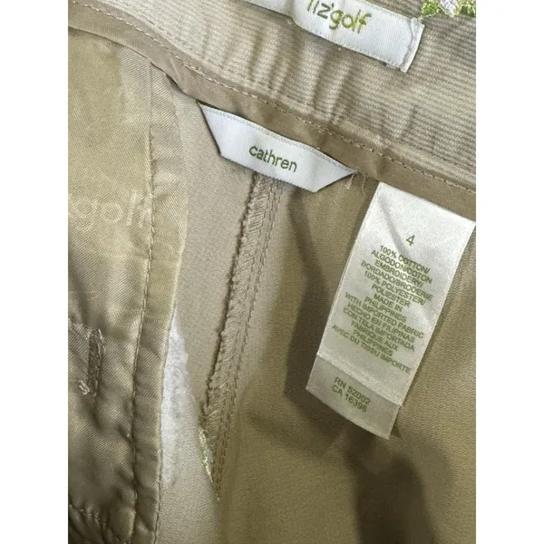 Lizgolf Cathren Cropped Pants‎ Women's 4 Khaki Floral Embroidered Cotton - Image 8