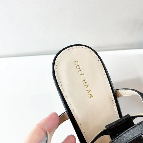 Cole Haan Maddie Open Toe Wedge Leather Shoes Sandals Black 9.5 - Image 8