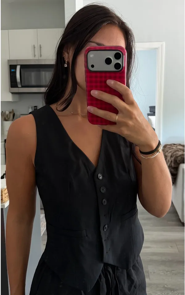 Black Button Up Vest Top - Image 2