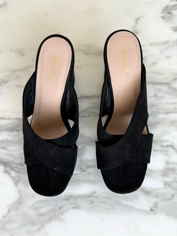 Qupid Black Faux Suede Crisscross Platform Slide Sandals • Sz 8.5 - Image 4