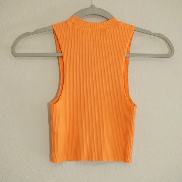 Aerie Size XS Bright Orange Ribbed High Neck Sleeveless Crop Tank Top Gym Lounge - Image 5