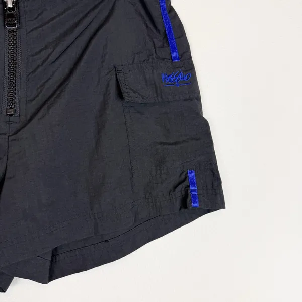Vintage Y2K Mossimo‎ Black Blue Nylon Mid Rise Mini Shorts Zip Front Size Small - Image 5
