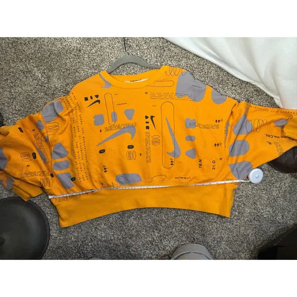 Nike Sportswear Cropped Sweatshirt Orange All Over Print Graphic Pullover Womens - Image 2