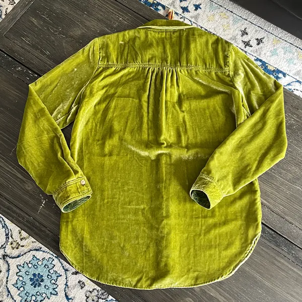 Pilcro Anthropologie Green Velvet Button Down Shirt Women’s US 2 UK 6 EU 34 - Image 8