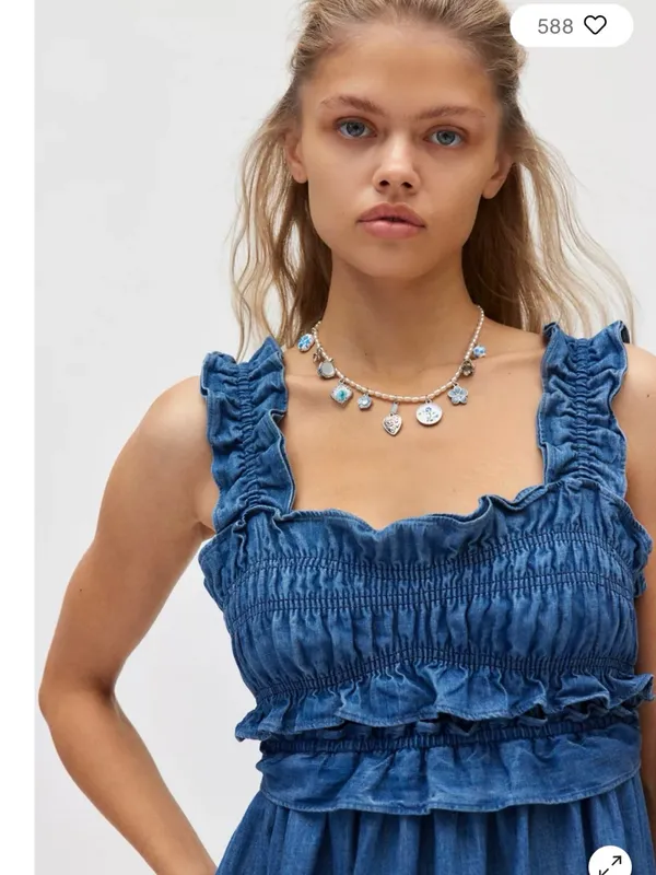 Urban Outfitters Kimichi Blue Kenzie Empire Denim Midi Dress Small Western Boho - Image 4