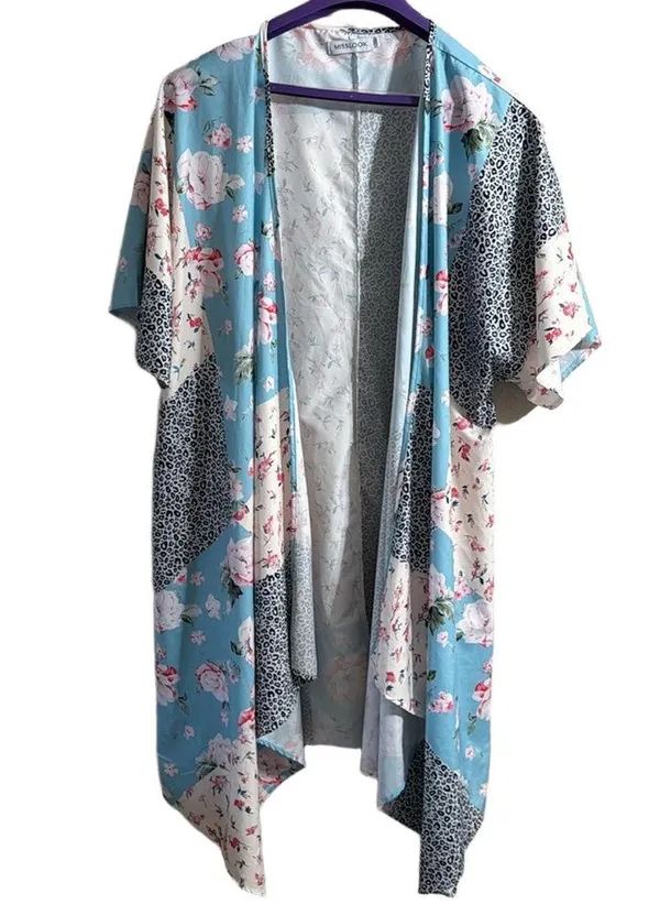 Kimono with floral print Blue Size XXL - Image 2