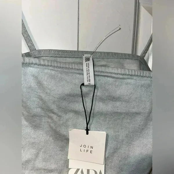 ZARA Minimalist Light Gray Cotton Crop Top Bustier Summer Tank Denim, Crop A37‎ - Image 8