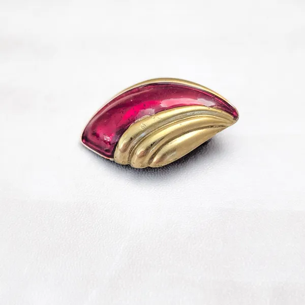 Vintage Clip On Earrings 1.5" Extra Large Red & Gold Tone - Fair Condition - Image 9