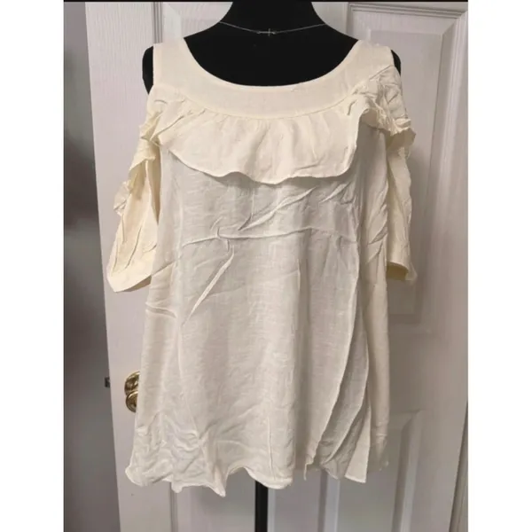NWT Tulip B Ivory Cold Shoulder Ruffle Rayon Blouse Women's Large Boho - Image 2