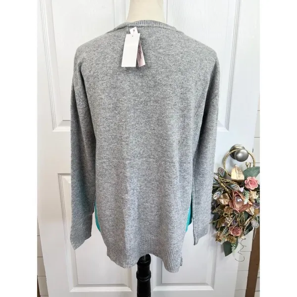 Olivia & Grace 100% Cashmere Sweater Size M Grey Turquoise Crewneck Soft Knit - Image 8