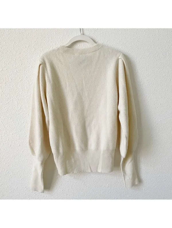 Saks Fifth Avenue 100% Cashmere Balloon Sleeve Sweater Snow Size Medium Neutral - Image 2