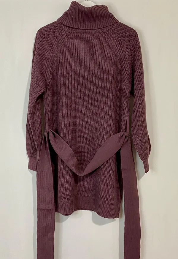 Zenana Women’s Waist Tie Turtleneck Sweater Dress Eggplant Size XS NWOT - Image 7