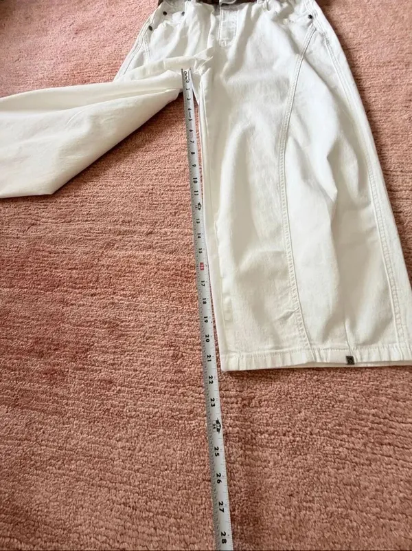 White Barrel Leg Cropped Pants High Rise Original Design Cotton Stretch Belt M N - Image 4