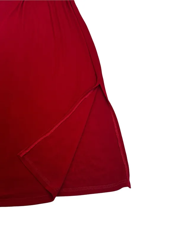 Cherry Red Maxi Skirt Slinky Stretch Low Rise 90s Goth Vamp Grunge Coquette - Image 3