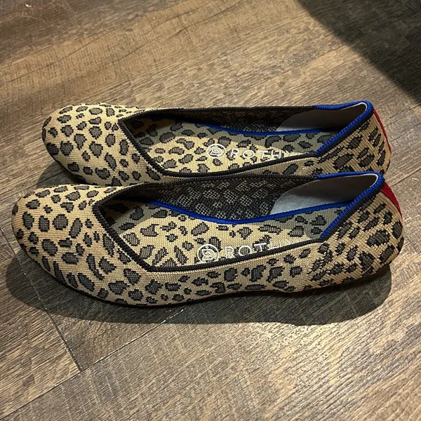 ROTHY'S Retired The Flat Cheetah Leopard US 8‎ Luxury Ballet Flats Red Stripe - Image 2