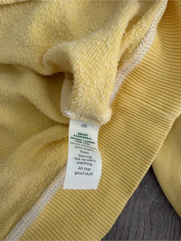 Aerie Hey Crochet Vintage Fade Sunny Yellow Sweatshirt Balloon Sleeves Large - Image 10