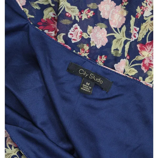 NWT City Studio Blouson Sleeved Square-Neck Fit Flare Dress Navy Blue / Wine M - Image 7