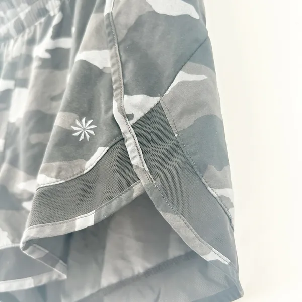 Athleta Womens Camo Printed‎ Mesh Racer Run Shorts Sporty Athletic Black Size M - Image 5