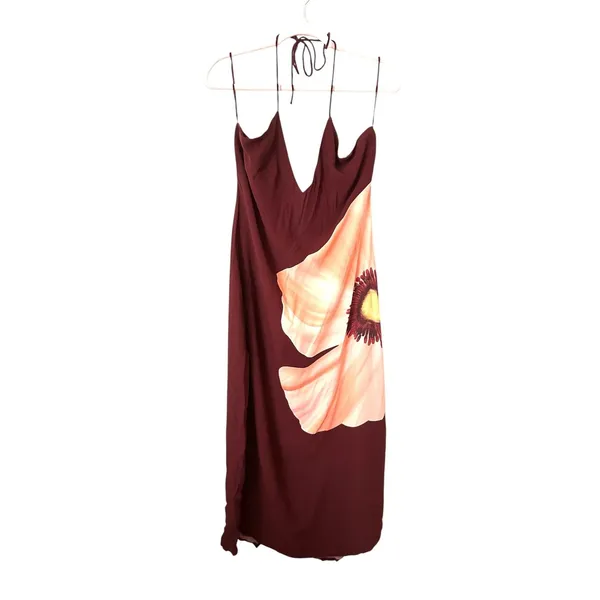 SUMMER AWAY Astoria Floral Halter Midi Dress Maroon X-Large NEW NWT - Image 2
