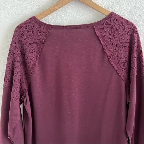 Knox Rose Maroon Lightweight Crewneck Pullover Sweater Top Lace Waffle Knit L - Image 7