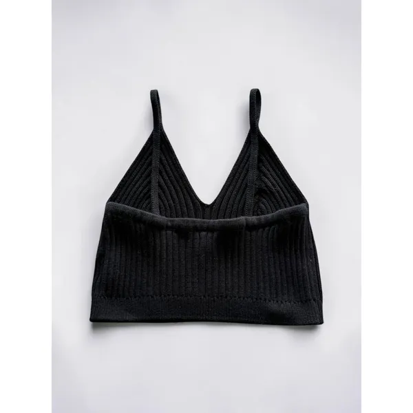 Free People Womens Black Ribbed‎ Knit V-Neck Cami Crop Top Size Medium - Image 2