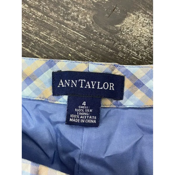 Ann Taylor 100% Silk Blue Plaid Gingham Straight Leg Pants 4 - Image 5