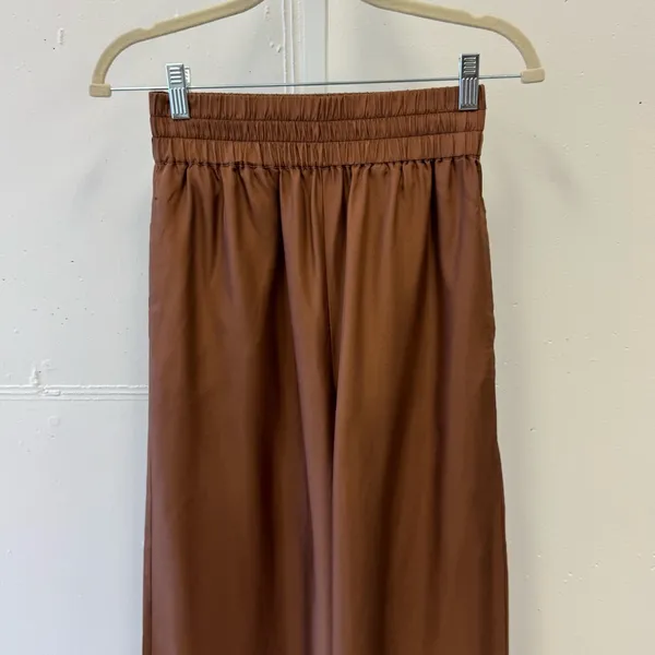 Jac + Jack Silk‎ Minimalist Contemporary High Waist Wide Leg Pants Tan Sz 8 - Image 3