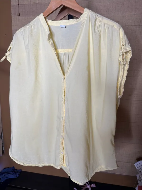 Old Navy Butter Yellow Button Front Tie Sleeve Blouse XL Cotton Modal - Image 3