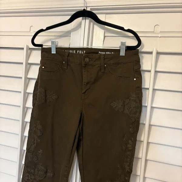 Laurie Felt‎ Olive Green Power Silky Bootcut Jeans Size Small - Image 4