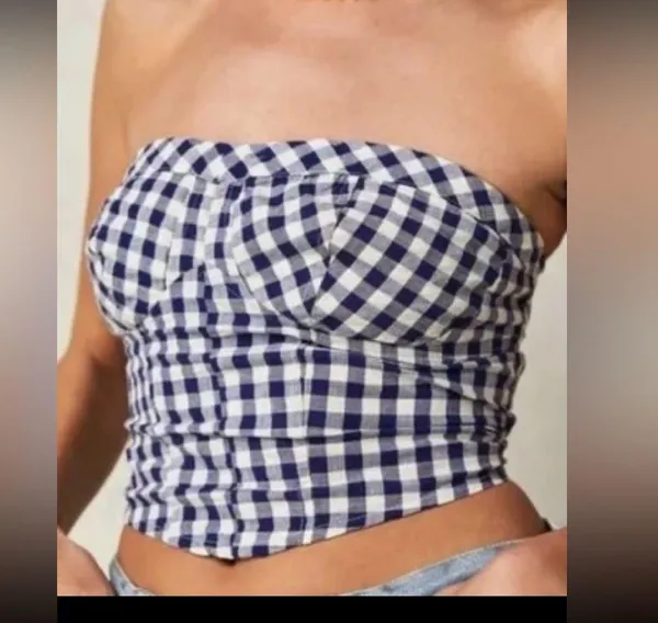 Free people Leilani Tube Top NWT in blue Gingham Size: L - Image 2