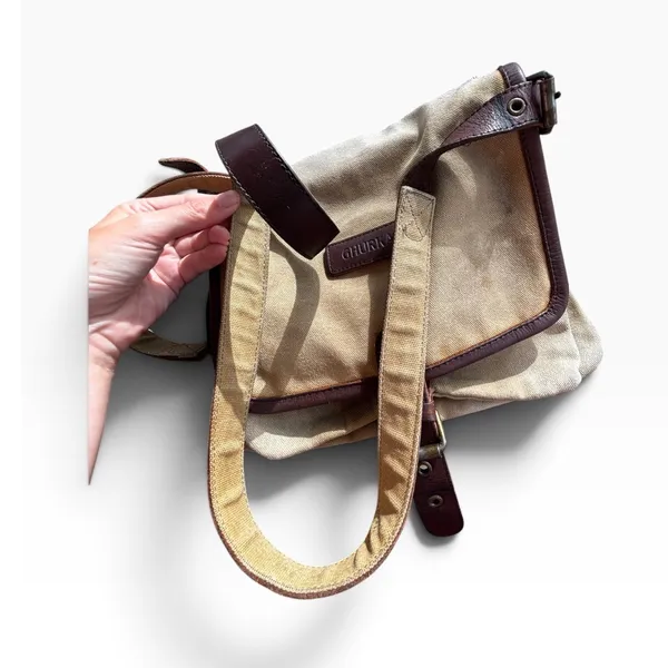 Vintage Ghurka Field Bag Crossbody Tan Canvas Brown Leather Safari Messenger Y2K - Image 9