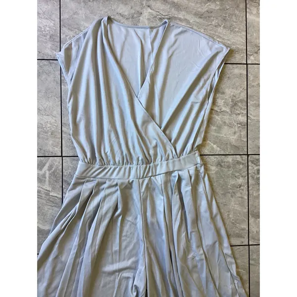 Halara NWOT Light Blue Waffle Knit Wide Leg Jumpsuit Surplice Wrap Neck Large - Image 2